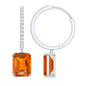 Emerald Cut Lab Grown Orange Sapphire Drop Hoop Earrings with Diamond