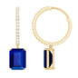Emerald Cut Lab Created Blue Sapphire and Diamond Hoop Drop Earrings