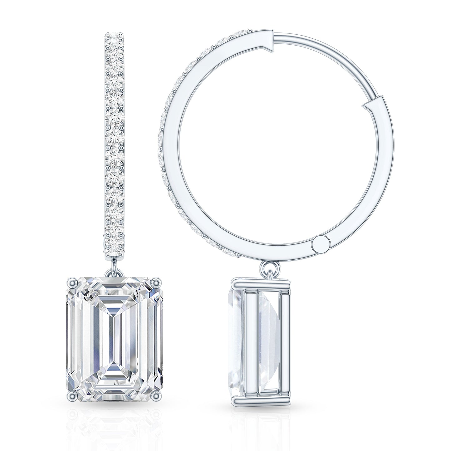 Certified 5.6 Carat Emerald Cut Moissanite Drop Hoop Earrings