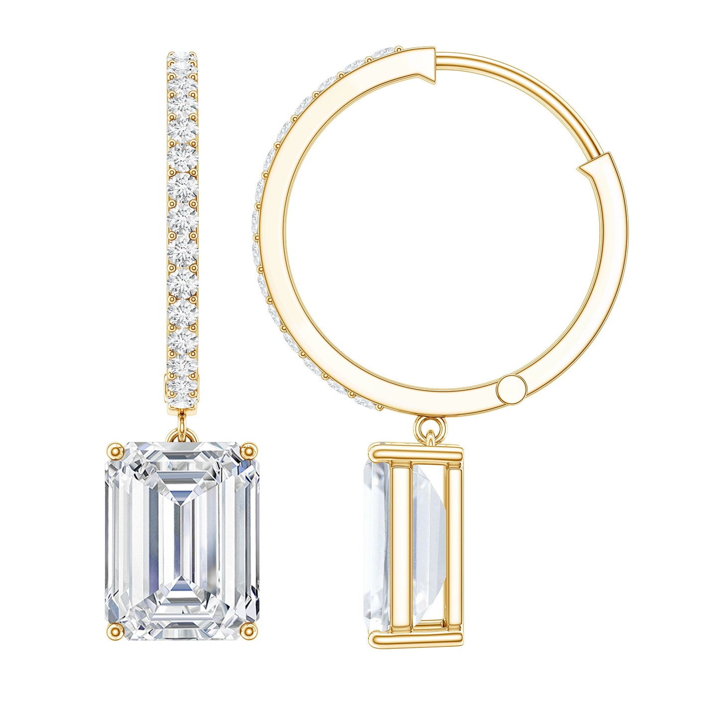 Certified 5.6 Carat Emerald Cut Moissanite Drop Hoop Earrings