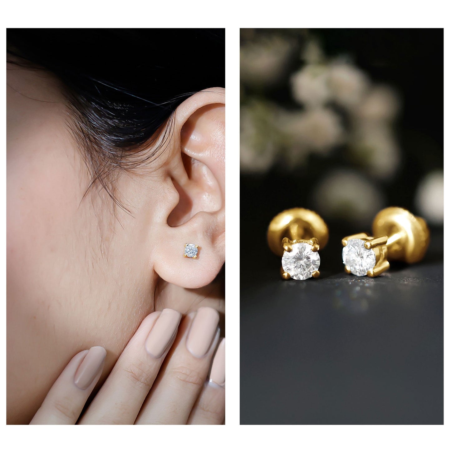 Round Moissanite Solitaire Stud Earrings in Prong Setting