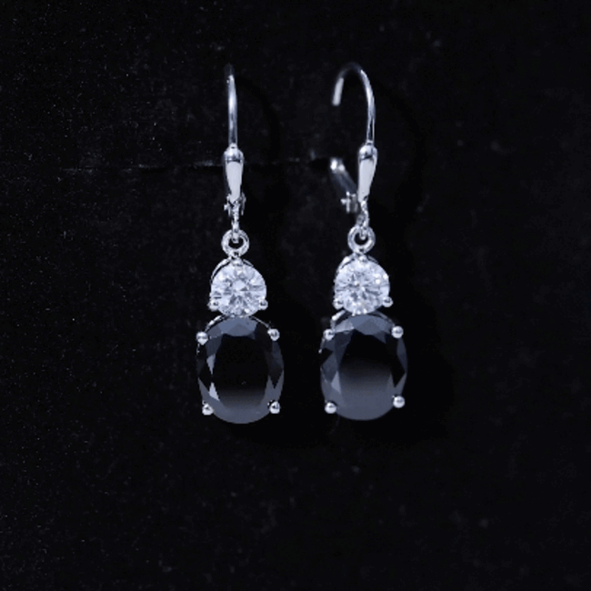 8 Carat Oval Lab Grown Black Diamond Drop Earrings in Silver