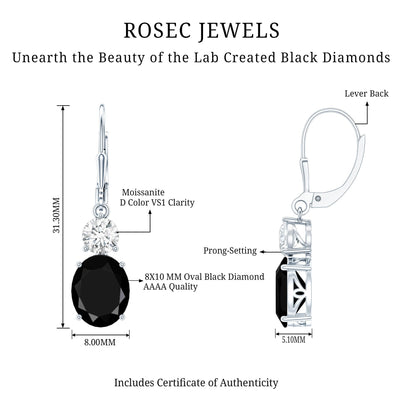8 Carat Oval Lab Grown Black Diamond Drop Earrings in Silver