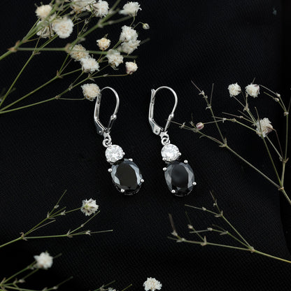 8 Carat Oval Lab Grown Black Diamond Drop Earrings in Silver
