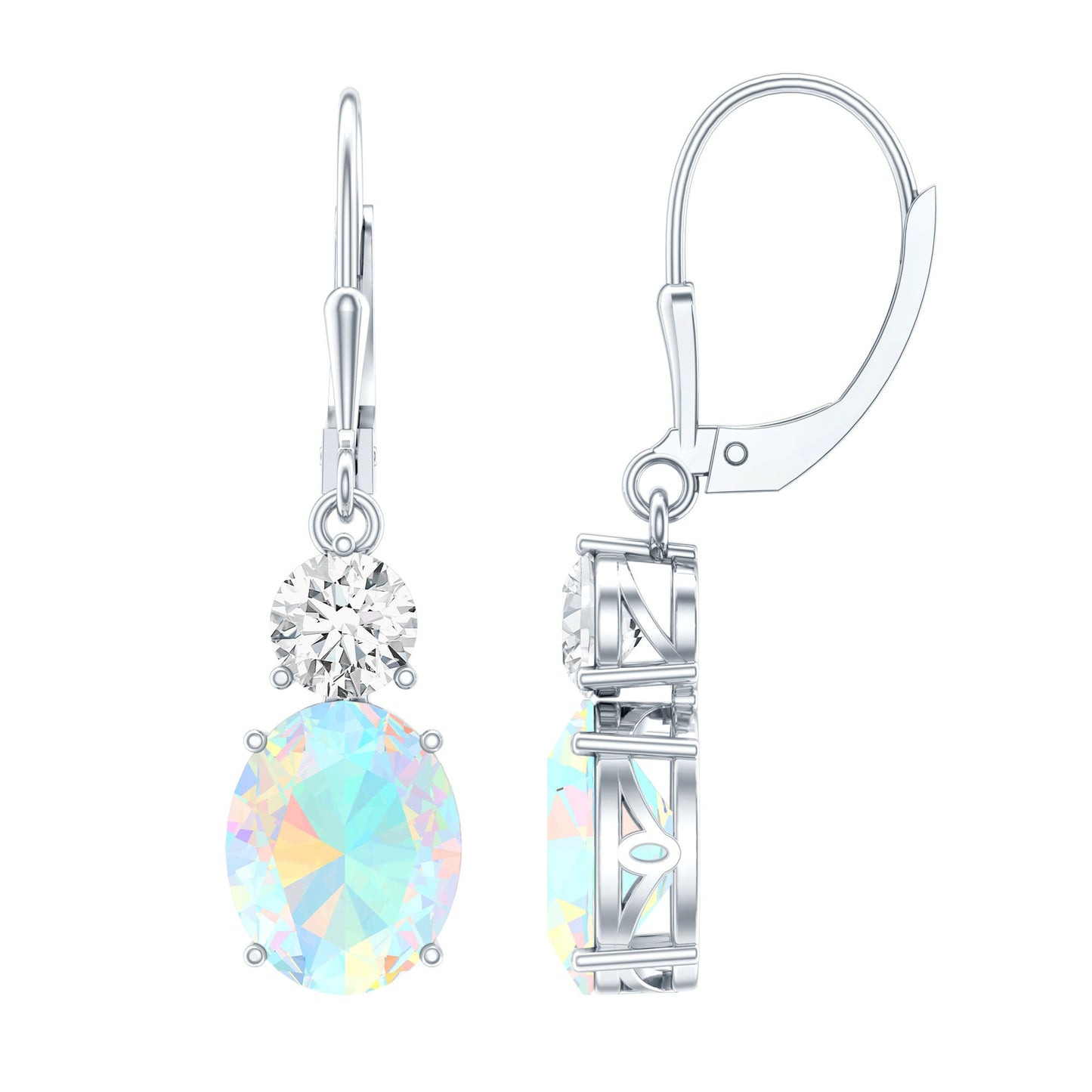 Certified Real 2.6 Carat Oval Ethiopian Opal Drop Earrings with Moissanite