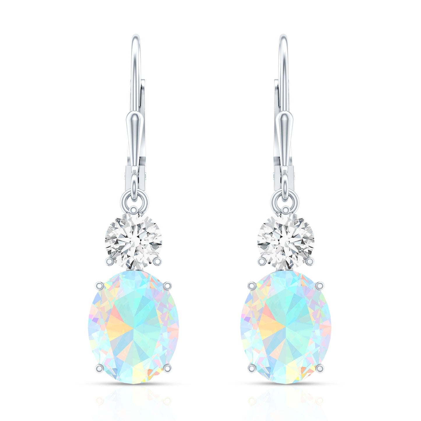 Certified Real 2.6 Carat Oval Ethiopian Opal Drop Earrings with Moissanite