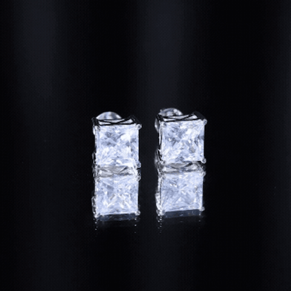 6 Carat Princess Cut Cubic Zirconia Solitaire Stud Earrings in Silver