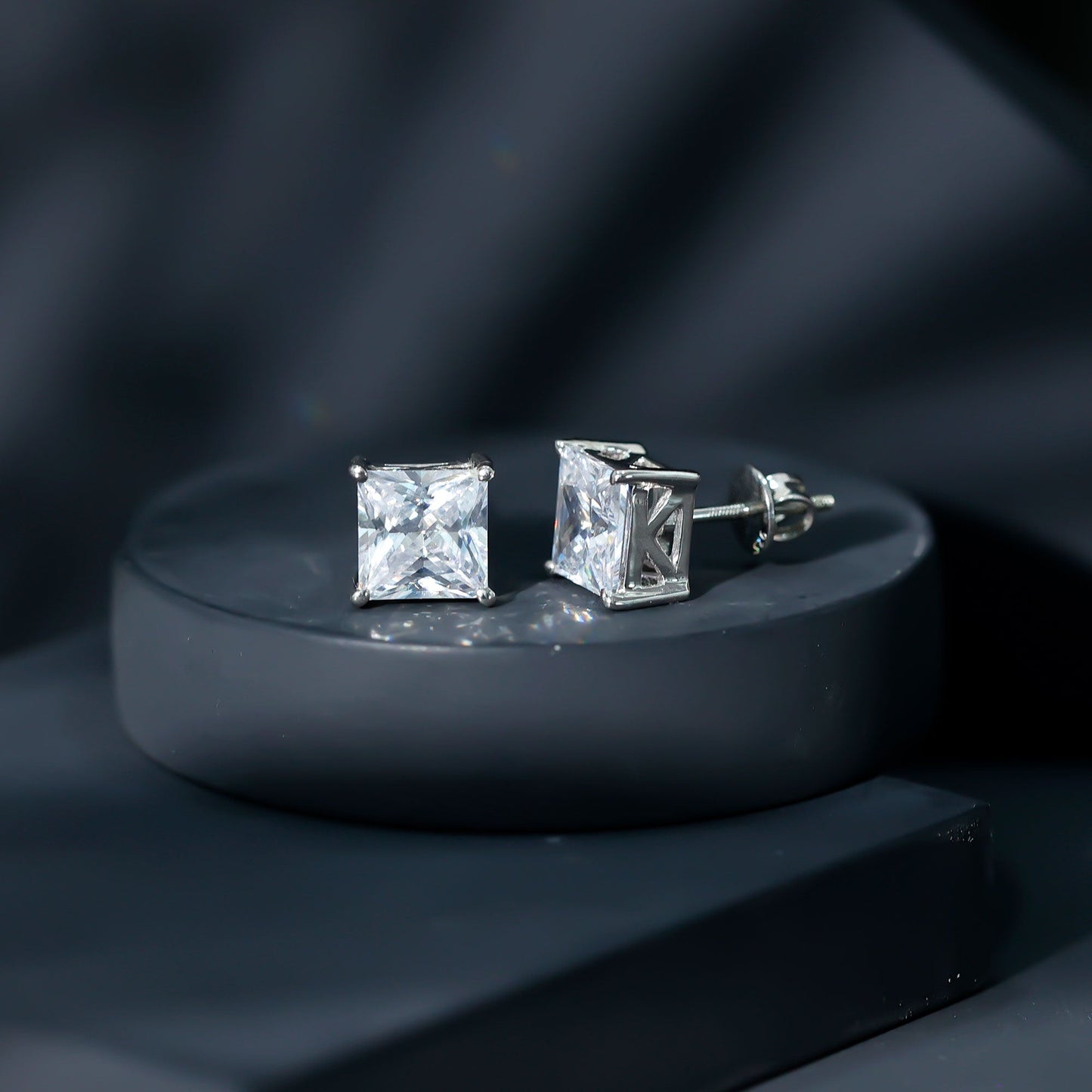6 Carat Princess Cut Cubic Zirconia Solitaire Stud Earrings in Silver