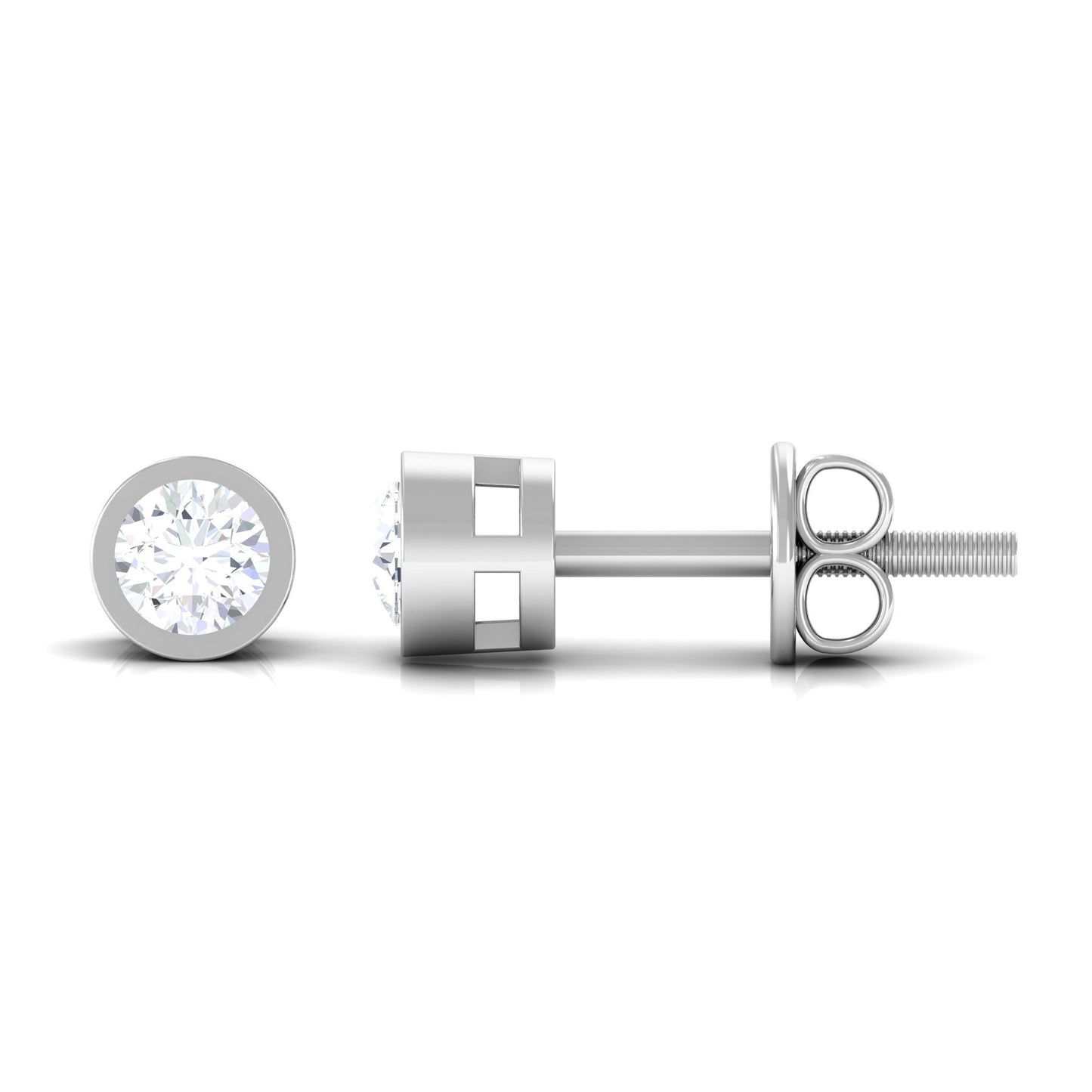Natural Diamond Round Solitaire Stud Earrings in Bezel Setting