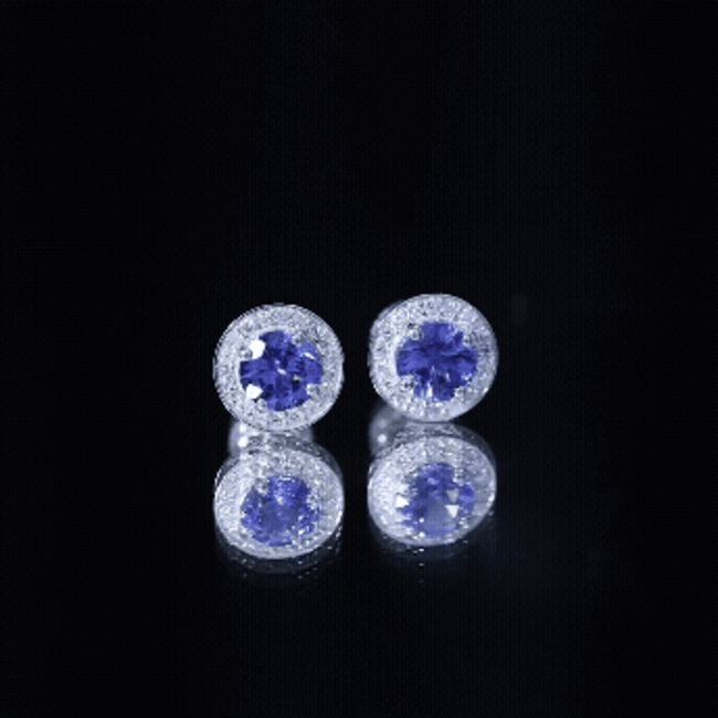Natural 1.89 Carat Tanzanite and Diamond Stud Earrings For Women