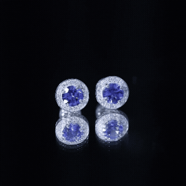 Natural 1.89 Carat Tanzanite and Diamond Stud Earrings For Women