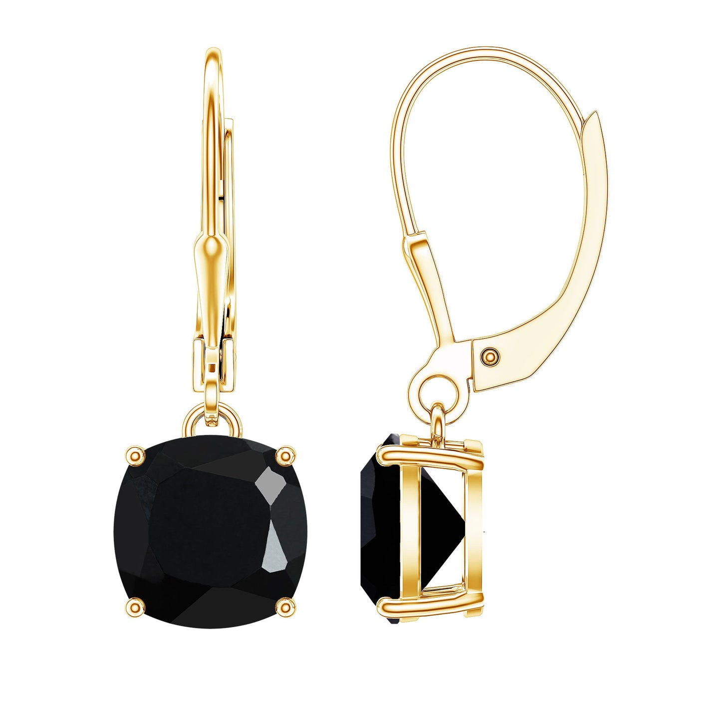 Genuine 4.2 Carat Cushion Cut Black Spinel Drop Earrings Lever Back