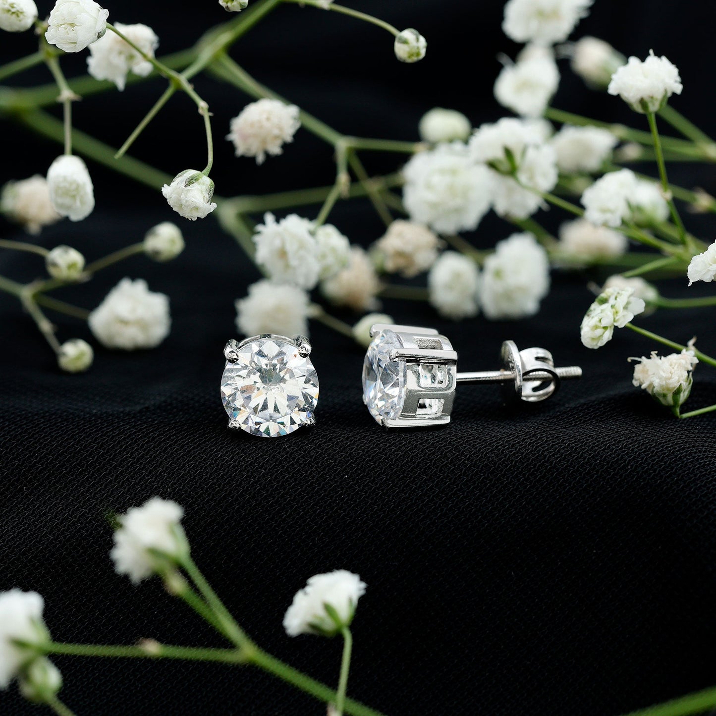 4 Carat Round Cubic Zirconia Stud Earrings in Silver