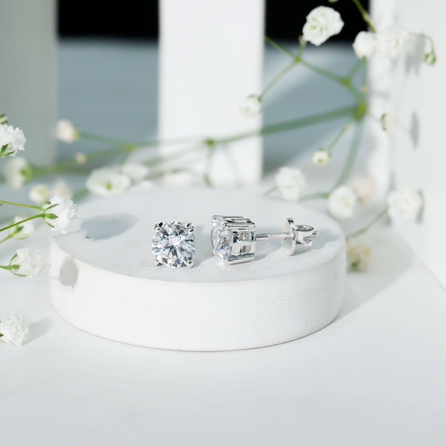 4 Carat Round Cubic Zirconia Stud Earrings in Silver