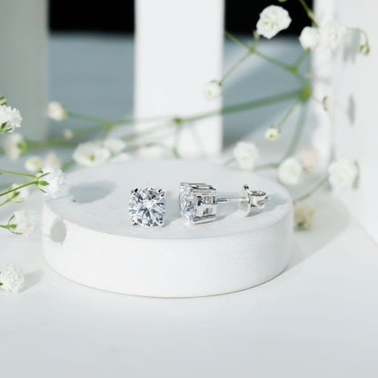 4 Carat Round Cubic Zirconia Stud Earrings in Silver
