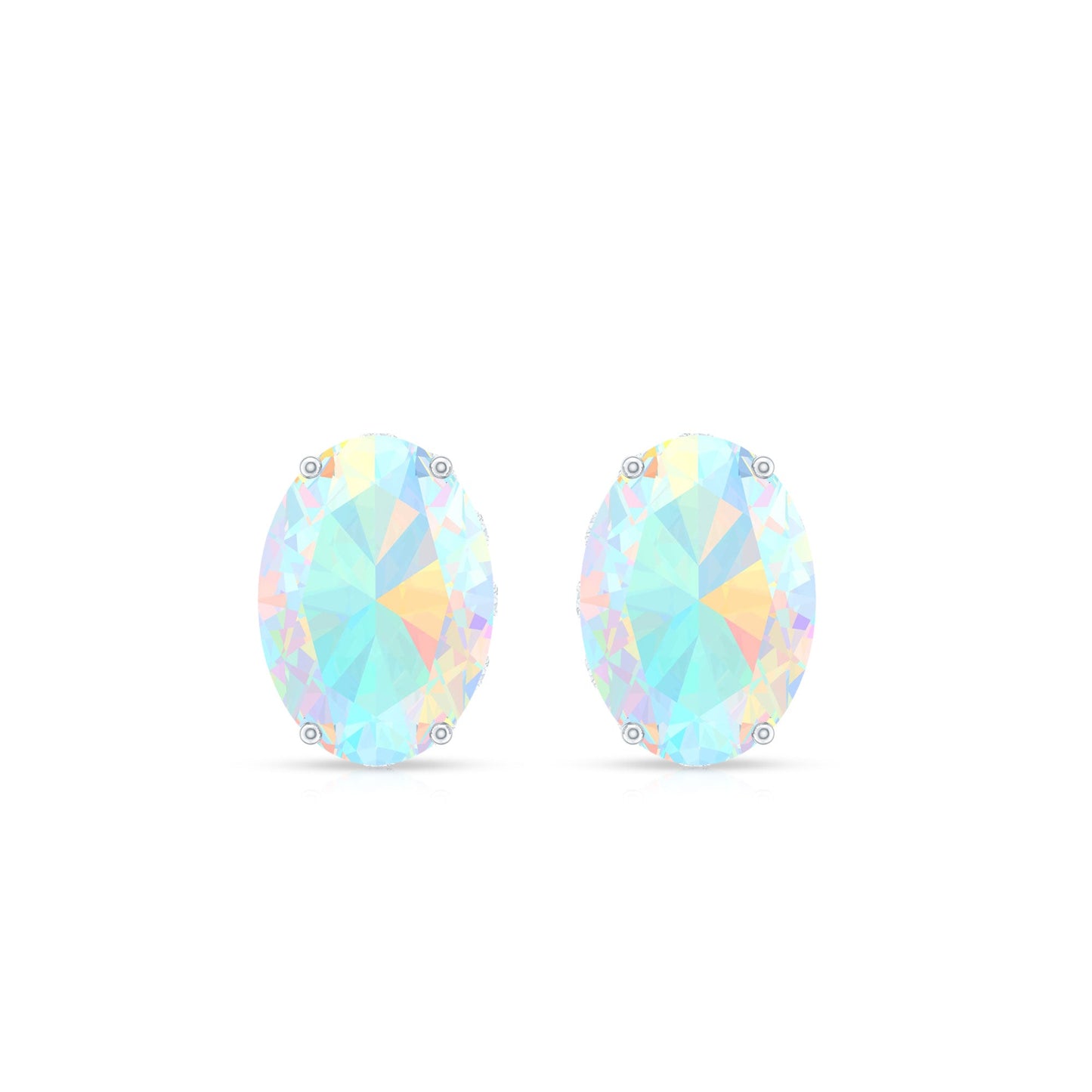 Natural 2.4 Carat Oval Ethiopian Opal Classic Stud Earrings with Diamond