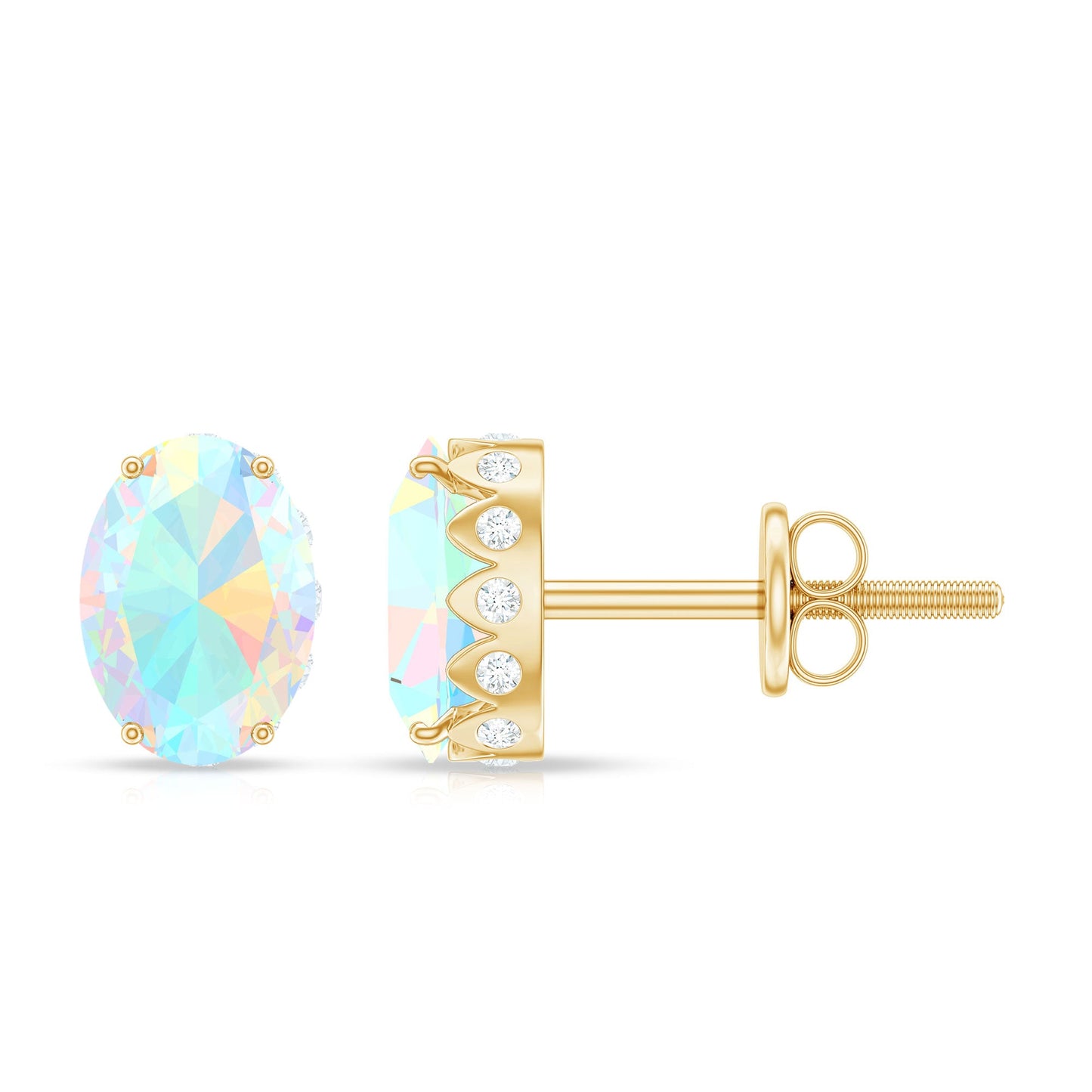 Natural 2.4 Carat Oval Ethiopian Opal Classic Stud Earrings with Diamond