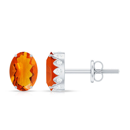 Natural Fire Opal Diamond Stud Earrings with Screw Back