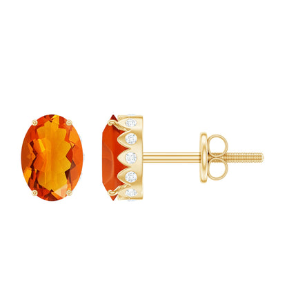 Natural Fire Opal Diamond Stud Earrings with Screw Back