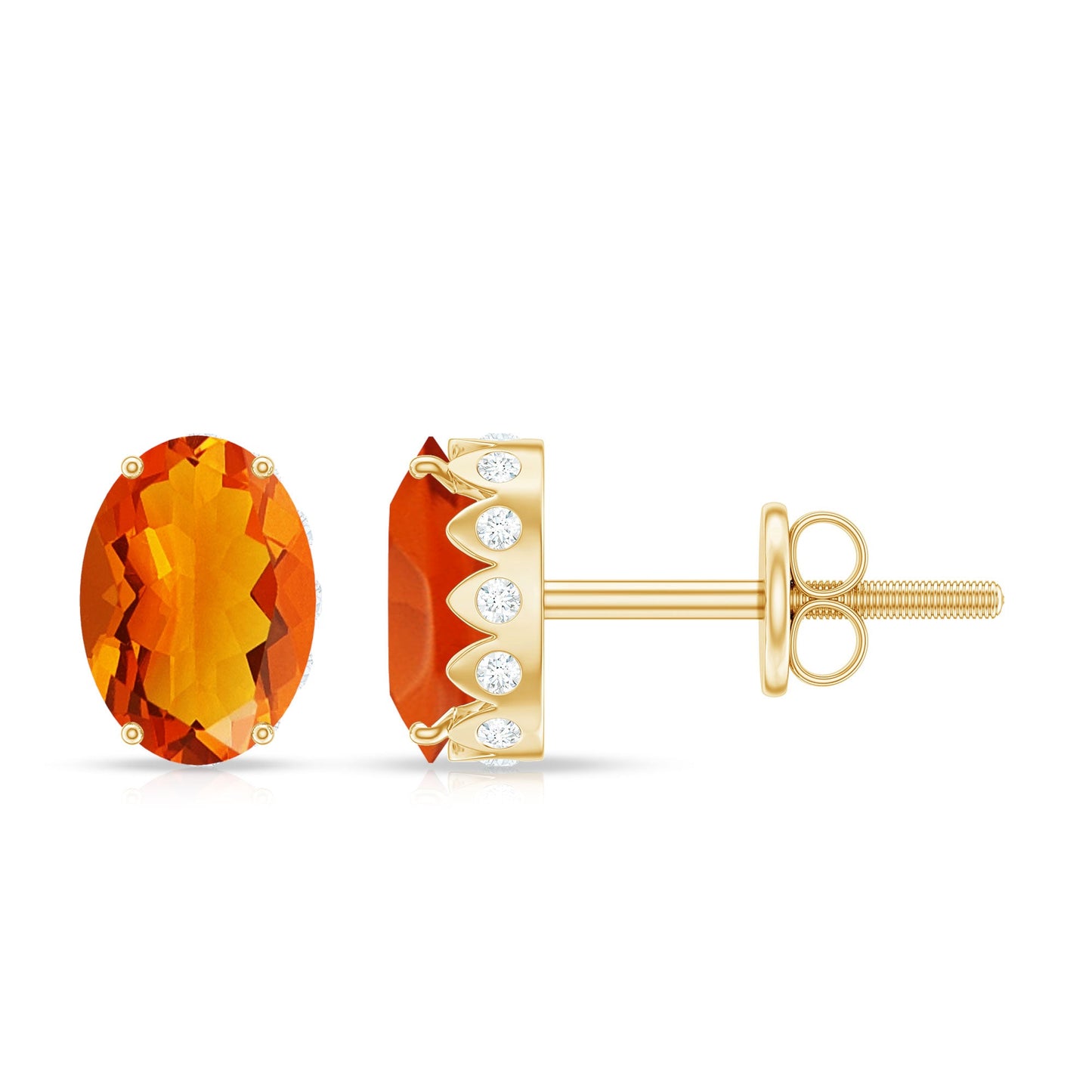Natural Fire Opal Diamond Stud Earrings with Screw Back