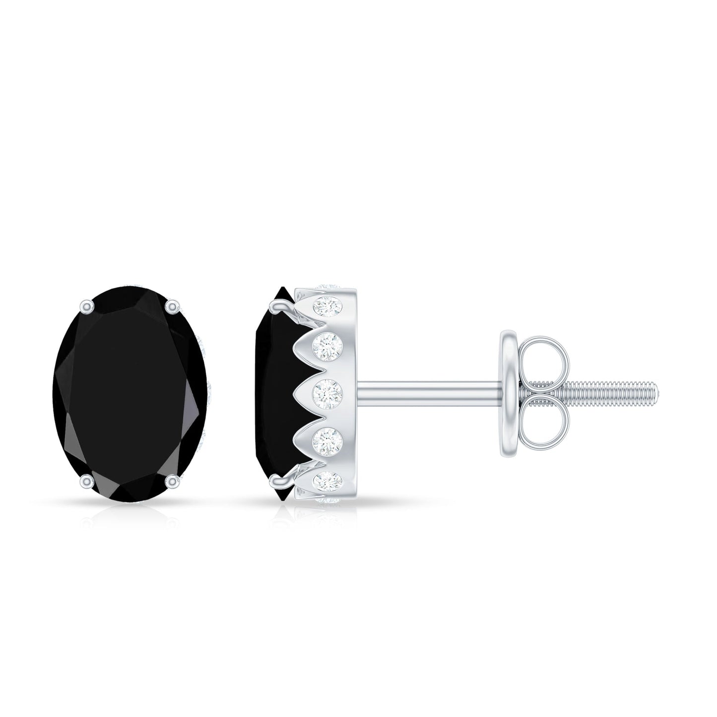 Natural 2.2 Carat Oval Black Onyx Earrings with Diamond