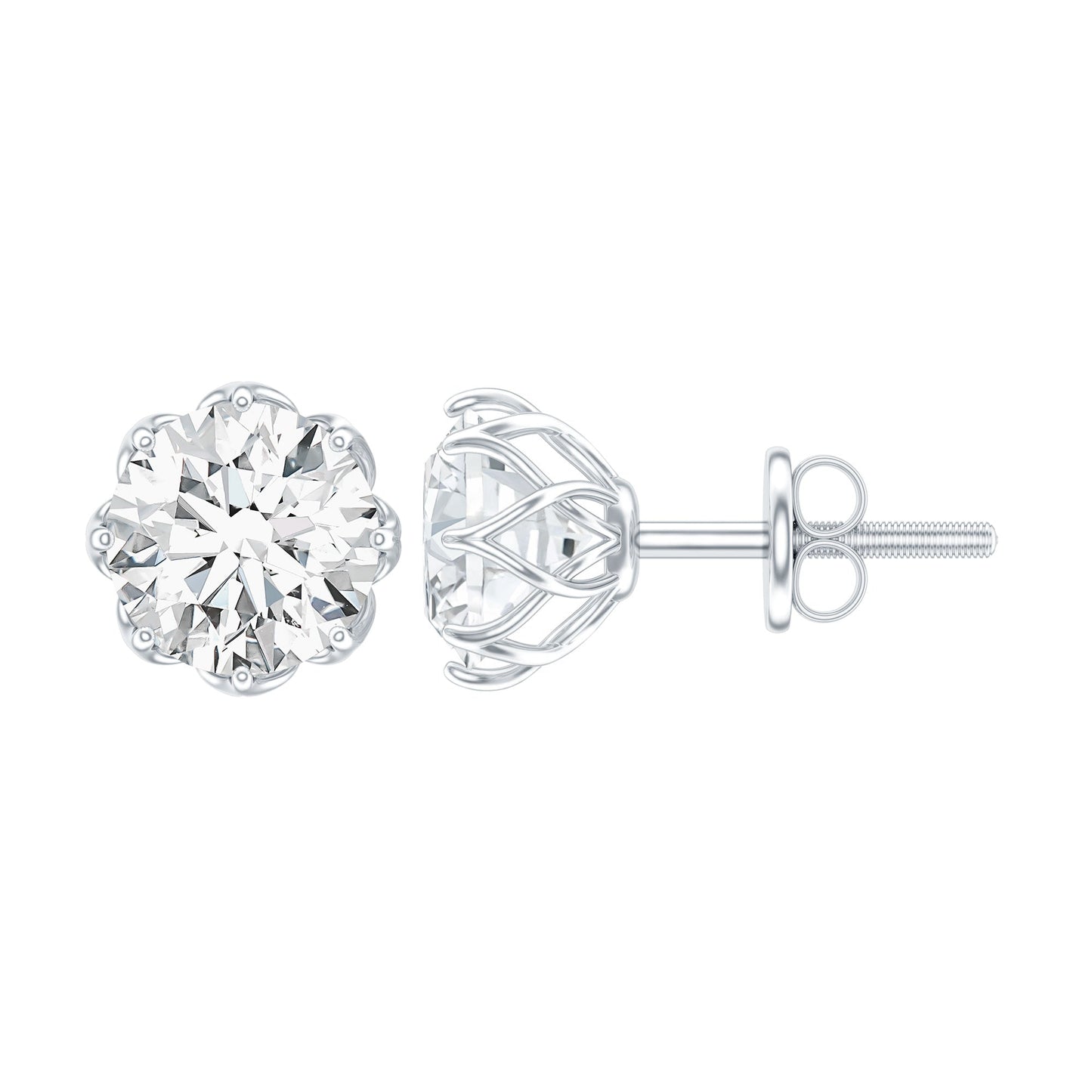 1.9 Carat Round Cut Cubic Zirconia Solitaire Stud Earrings in Silver