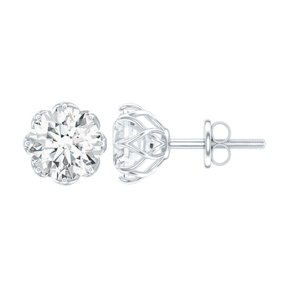 1.9 Carat Round Cut Cubic Zirconia Solitaire Stud Earrings in Silver