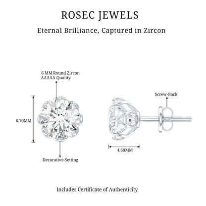 1.9 Carat Round Cut Cubic Zirconia Solitaire Stud Earrings in Silver