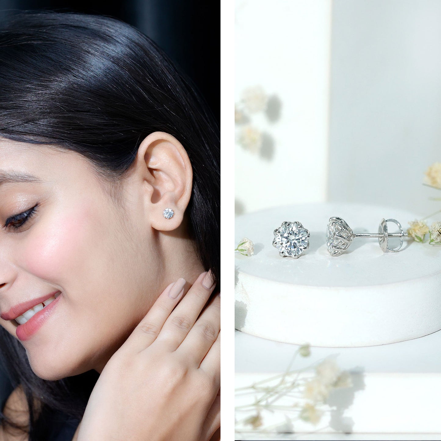 1.9 Carat Round Cut Cubic Zirconia Solitaire Stud Earrings in Silver