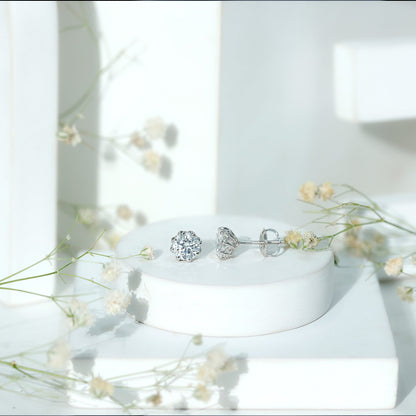 1.9 Carat Round Cut Cubic Zirconia Solitaire Stud Earrings in Silver