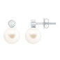 Genuine Freshwater Pearl Diamond Stud Earrings with Screw Back