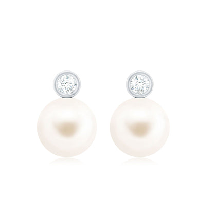 Genuine Freshwater Pearl Diamond Stud Earrings with Screw Back