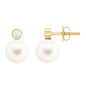 Genuine Freshwater Pearl Diamond Stud Earrings with Screw Back