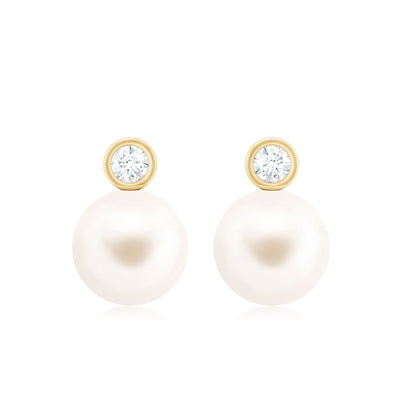 Genuine Freshwater Pearl Diamond Stud Earrings with Screw Back