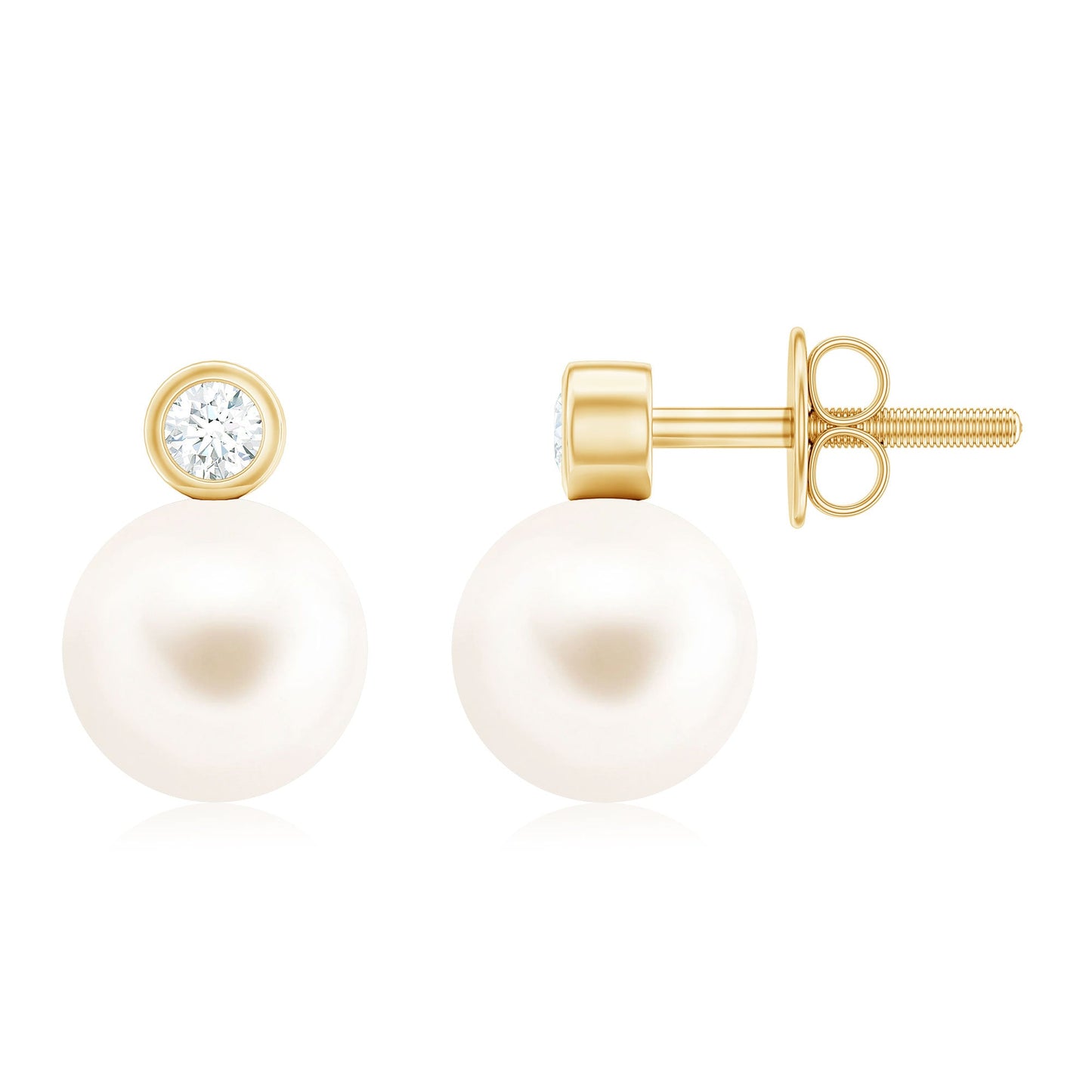 Genuine Freshwater Pearl Diamond Stud Earrings with Screw Back