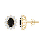 2 Carat Oval Shaped Black and White Diamond Stud Earrings in Yellow Gold Plated Silver