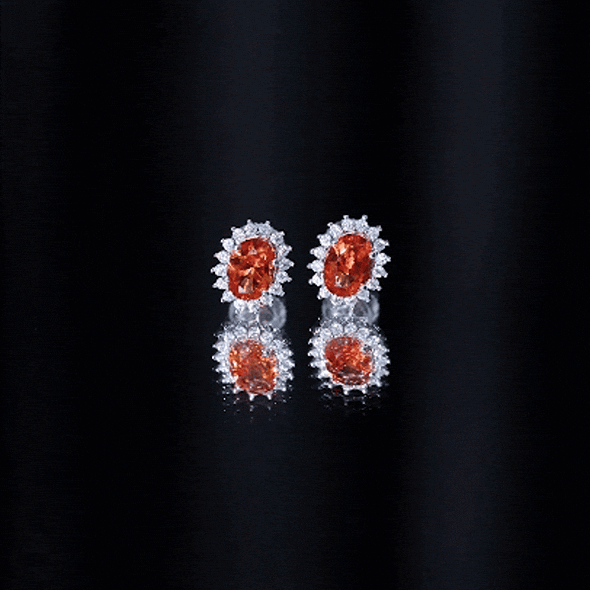 Lab Created 2 Carat Orange Sapphire Stud Earrings with Moissanite Halo