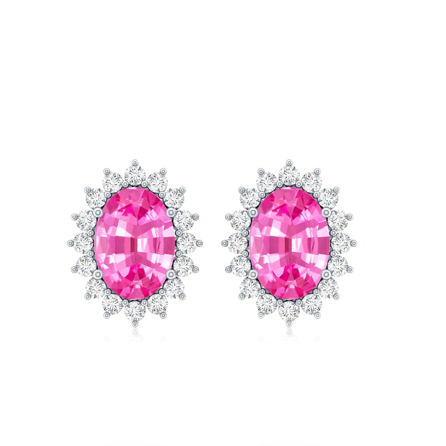 2 Carat Lab Grown Pink Sapphire Stud Earrings with Halo
