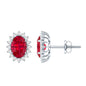 2 Carat Oval Cut Lab Grown Ruby Stud Earrings with Moissanite Halo