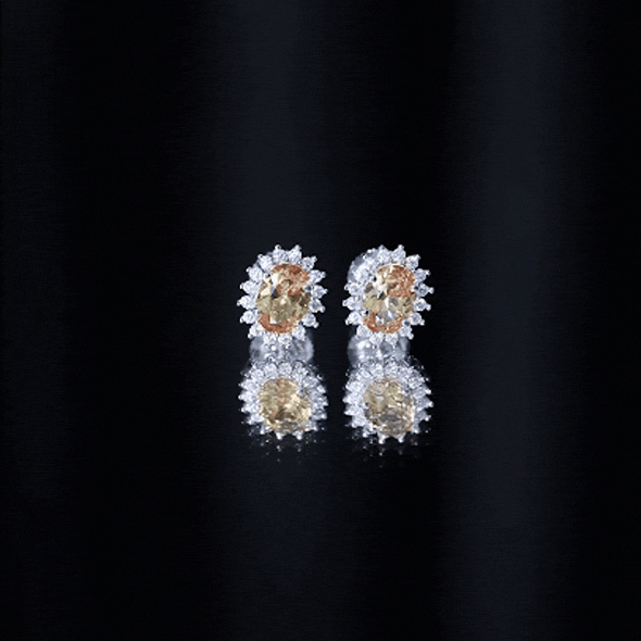 2 Carat Lab Grown Yellow Sapphire Stud Earrings with Halo
