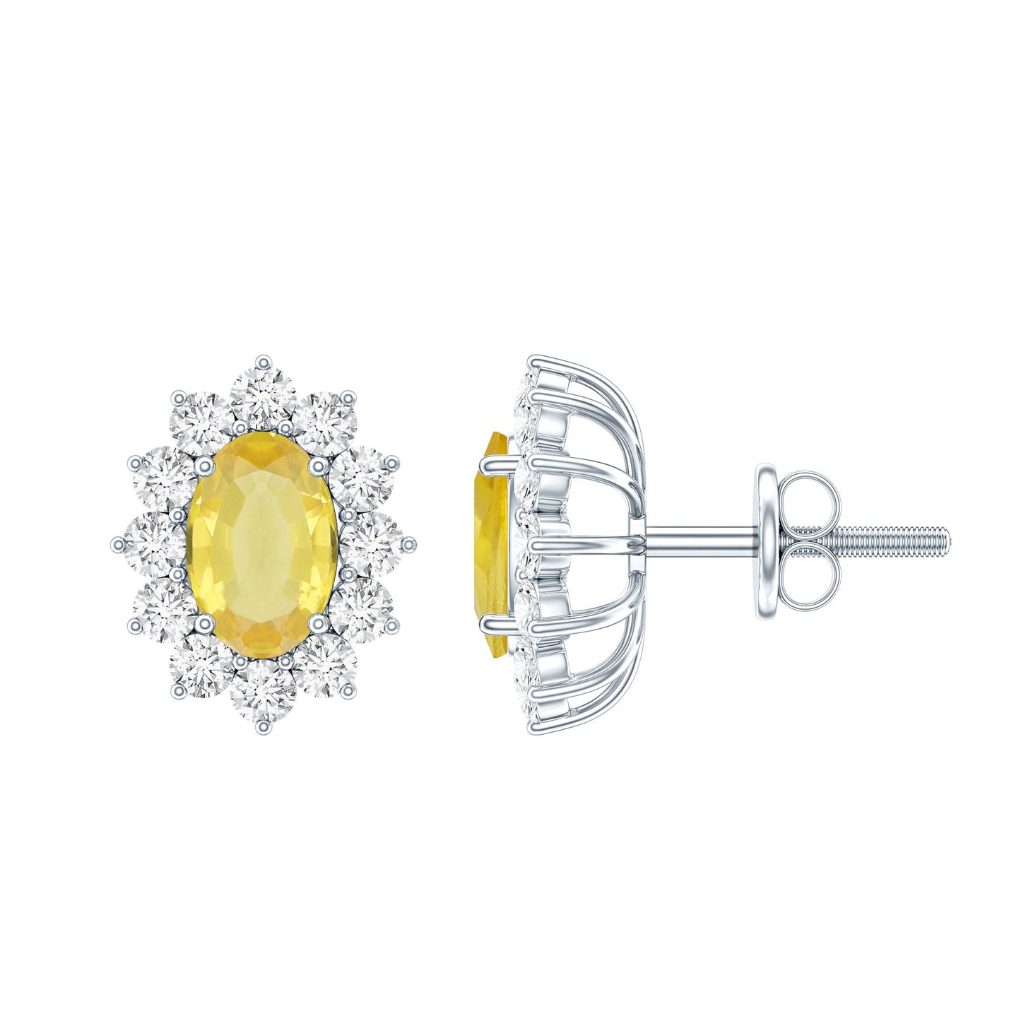 2 Carat Lab Grown Yellow Sapphire Stud Earrings with Halo