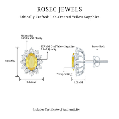 2 Carat Lab Grown Yellow Sapphire Stud Earrings with Halo