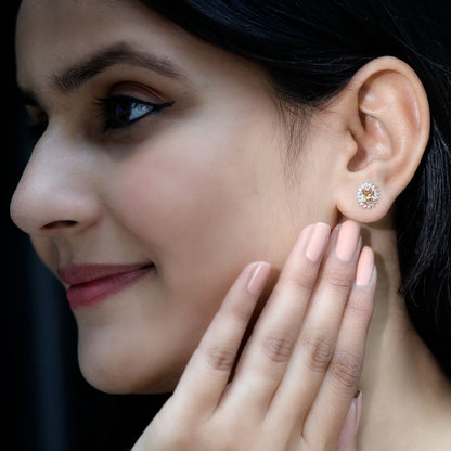 2 Carat Lab Grown Yellow Sapphire Stud Earrings with Halo