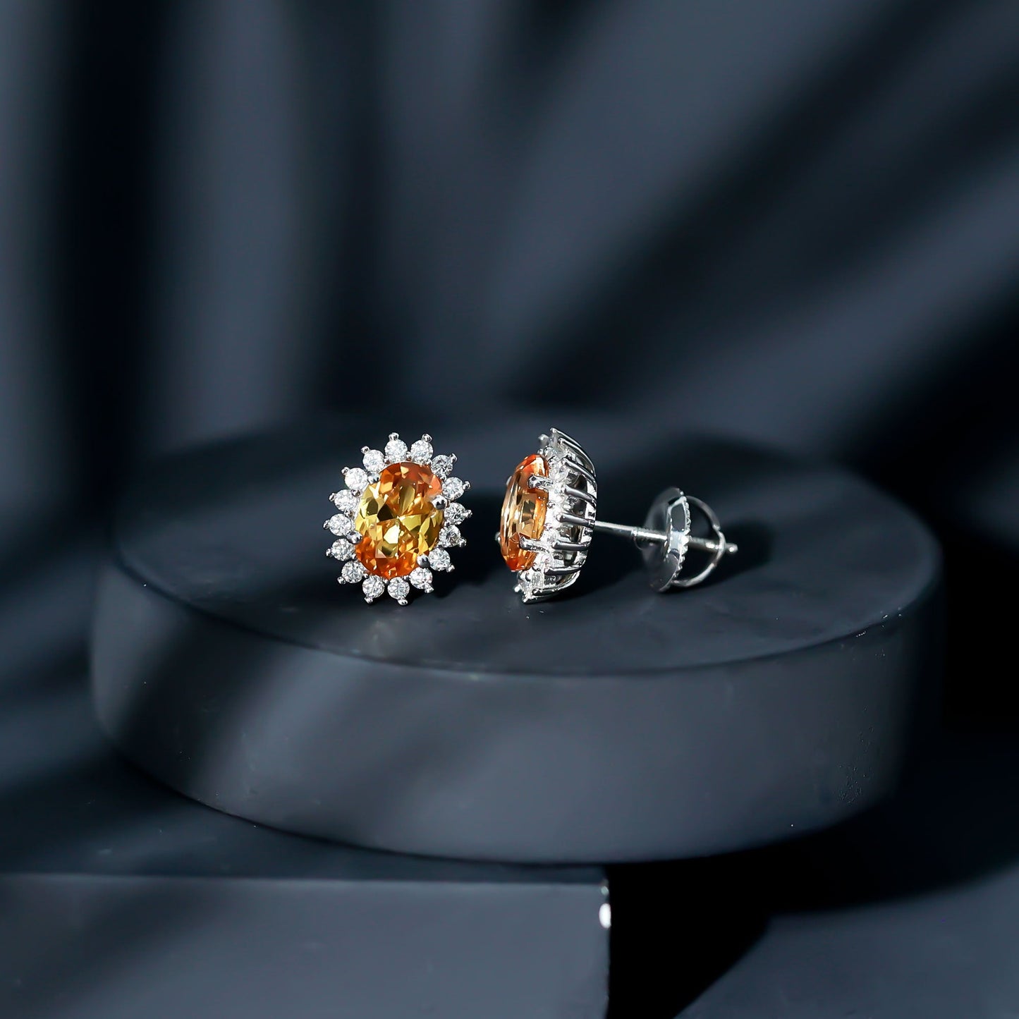 2 Carat Lab Grown Yellow Sapphire Stud Earrings with Halo