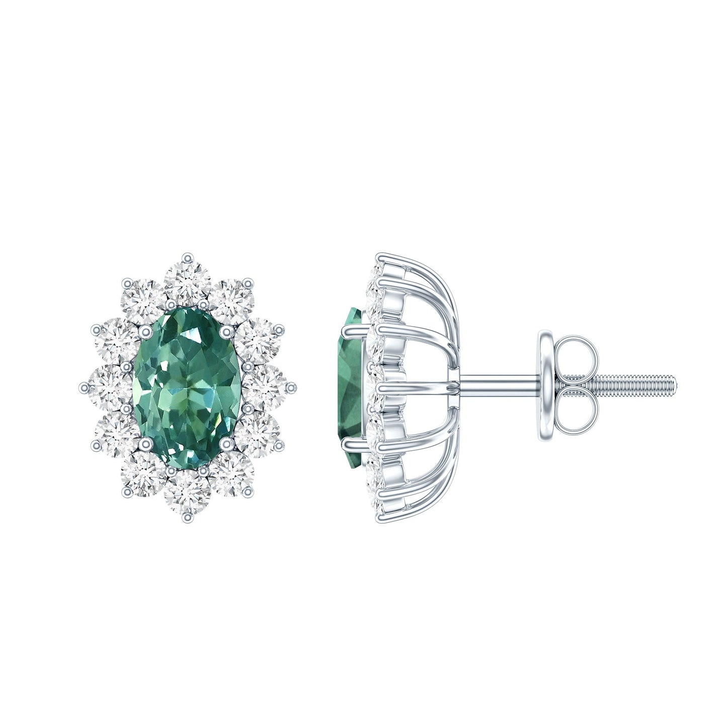 2 Carat Lab Grown Green Sapphire Stud Earrings with Halo