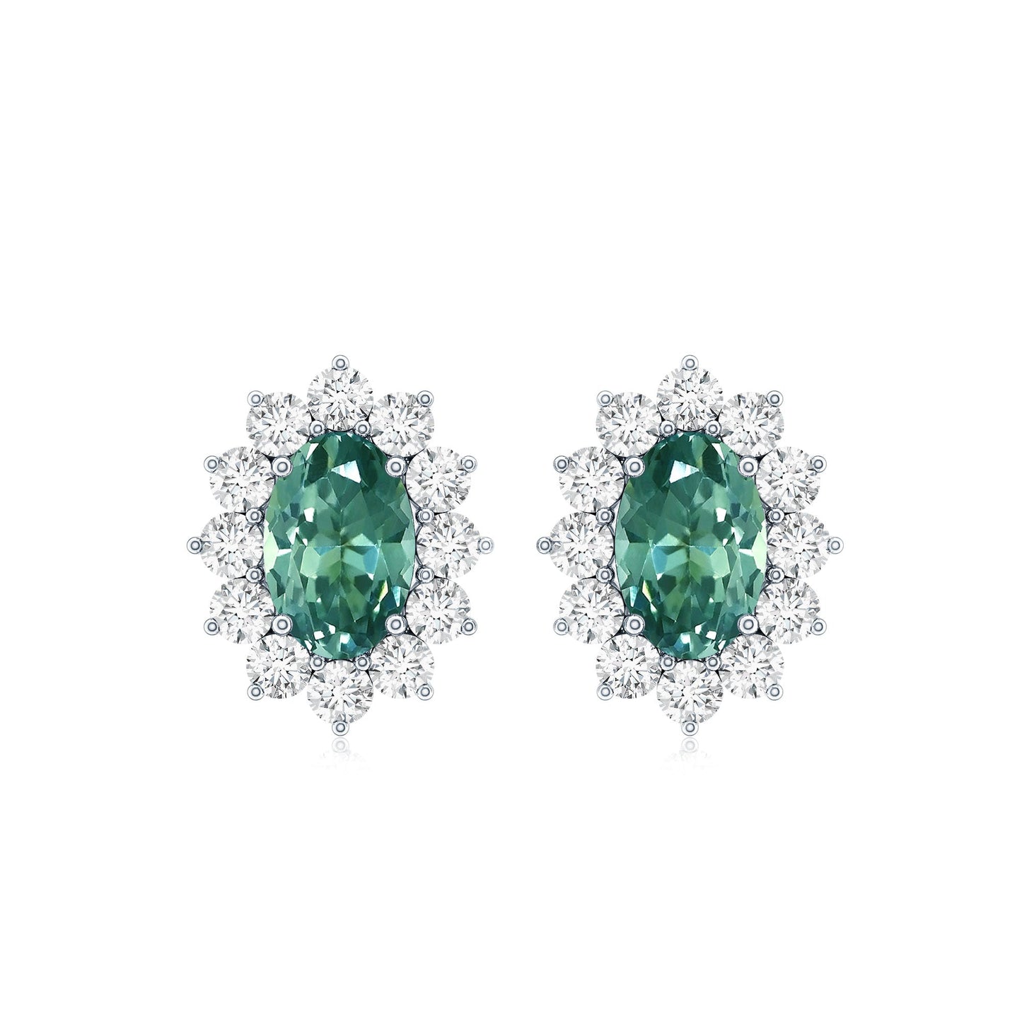 2 Carat Lab Grown Green Sapphire Stud Earrings with Halo