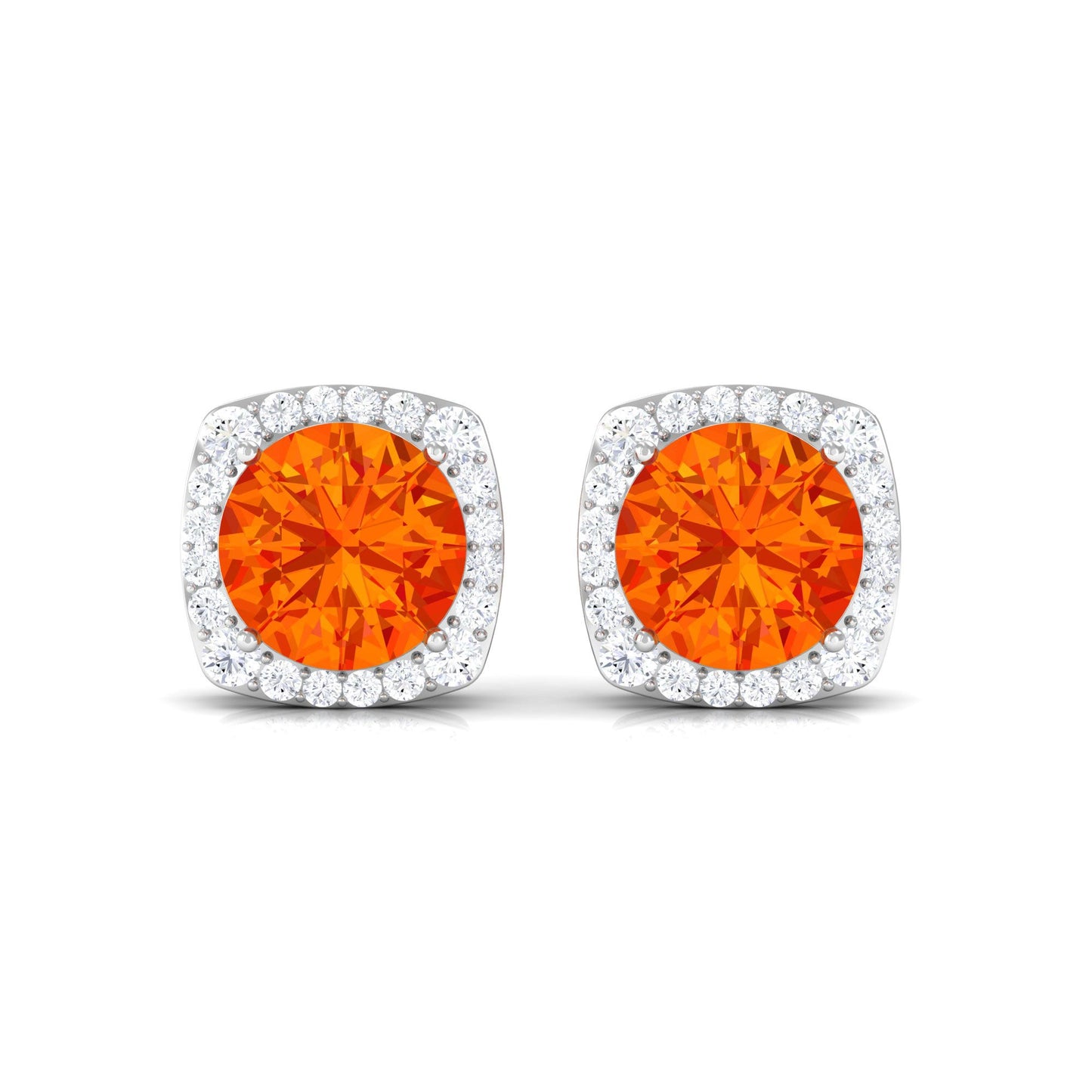 Classic Lab Created Orange Sapphire and Diamond Stud Earrings