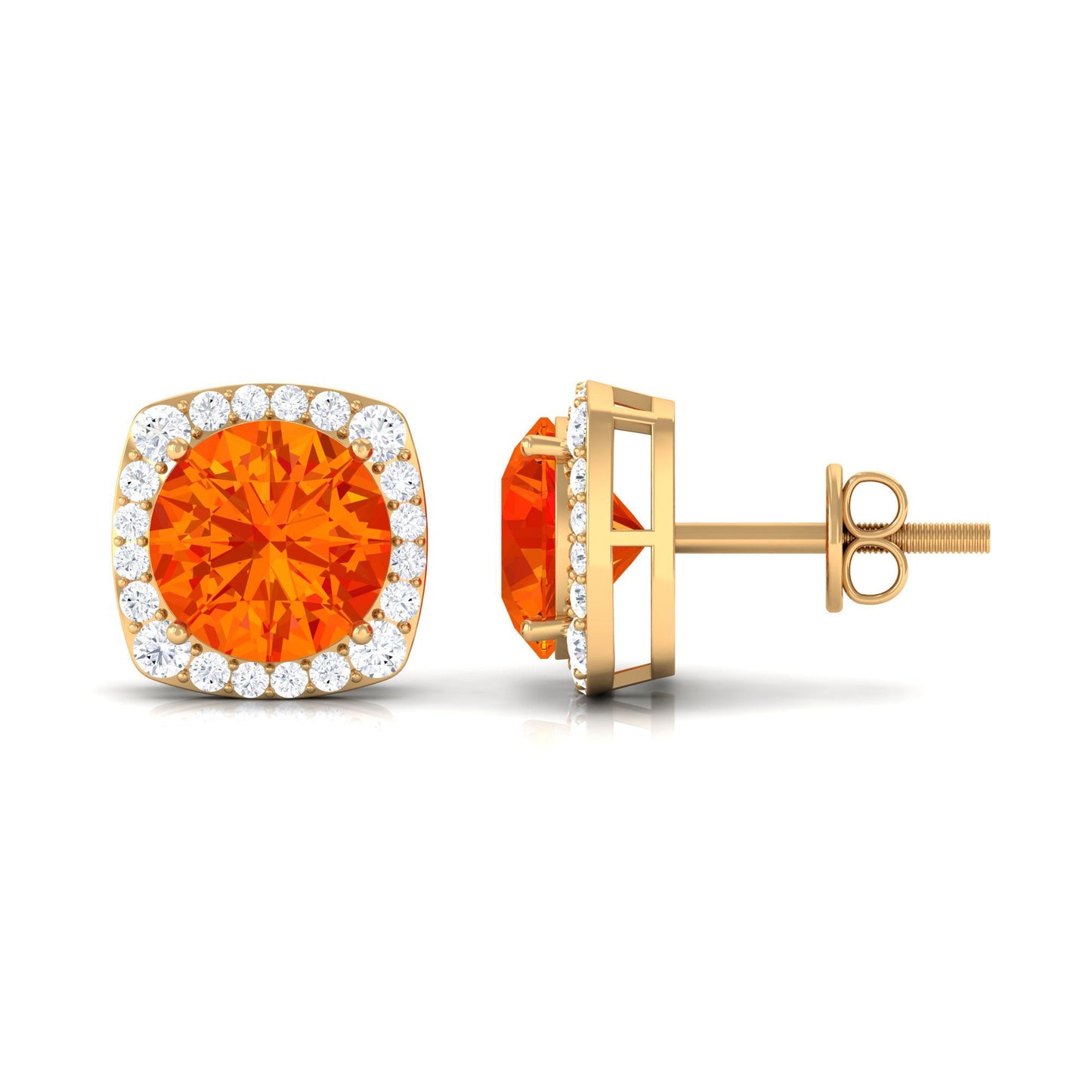 Classic Lab Created Orange Sapphire and Diamond Stud Earrings