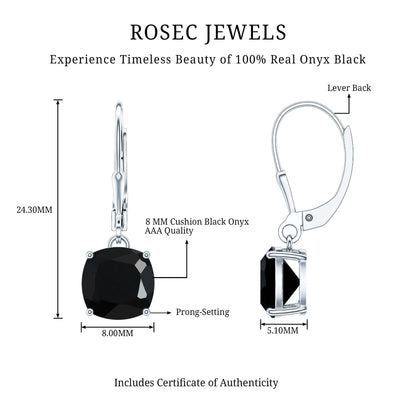 Black Onyx Solitaire Drop Lever Back Earrings