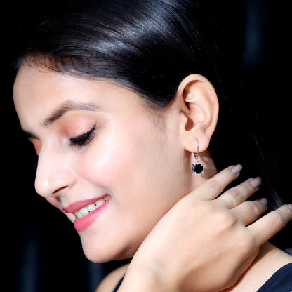 Black Onyx Solitaire Drop Lever Back Earrings